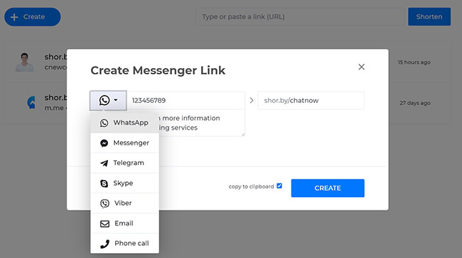 Shorby - Messenger-Link erstellen
