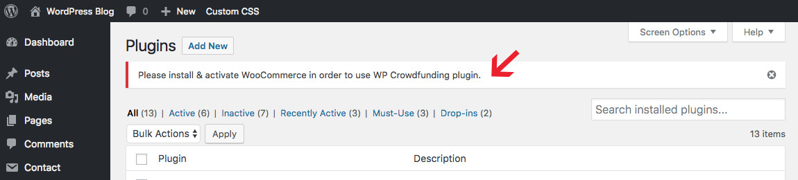WP Crowdfunding Aktiviere WooCommerce