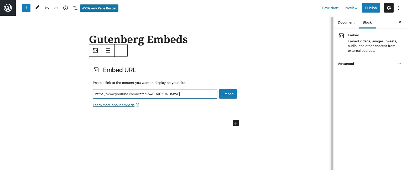 WordPress oEmbed Gutenberg-Block