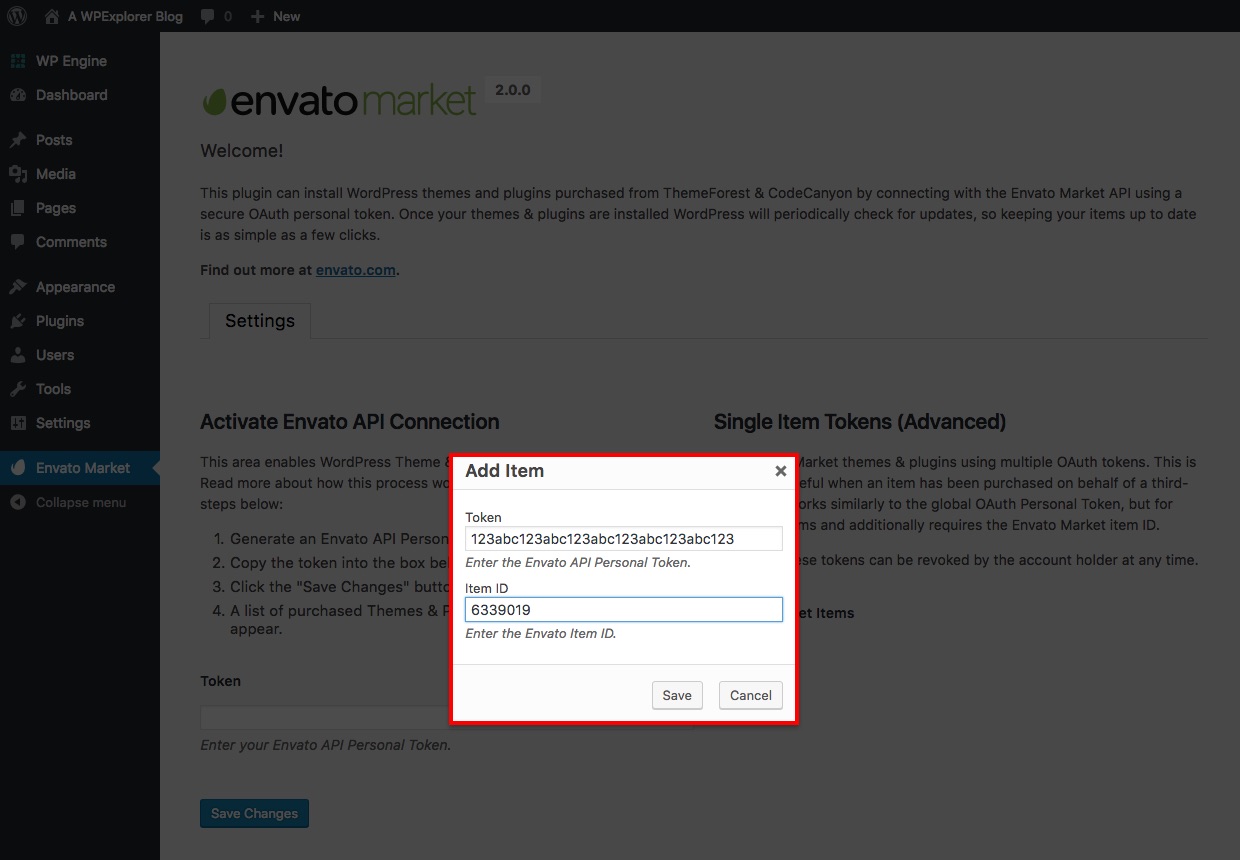 Envato-Artikel mit Token autorisieren
