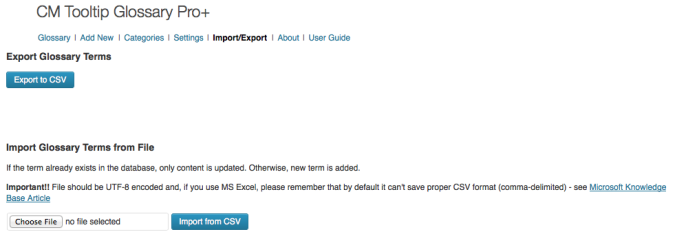 Import Export Tooltip Glossar