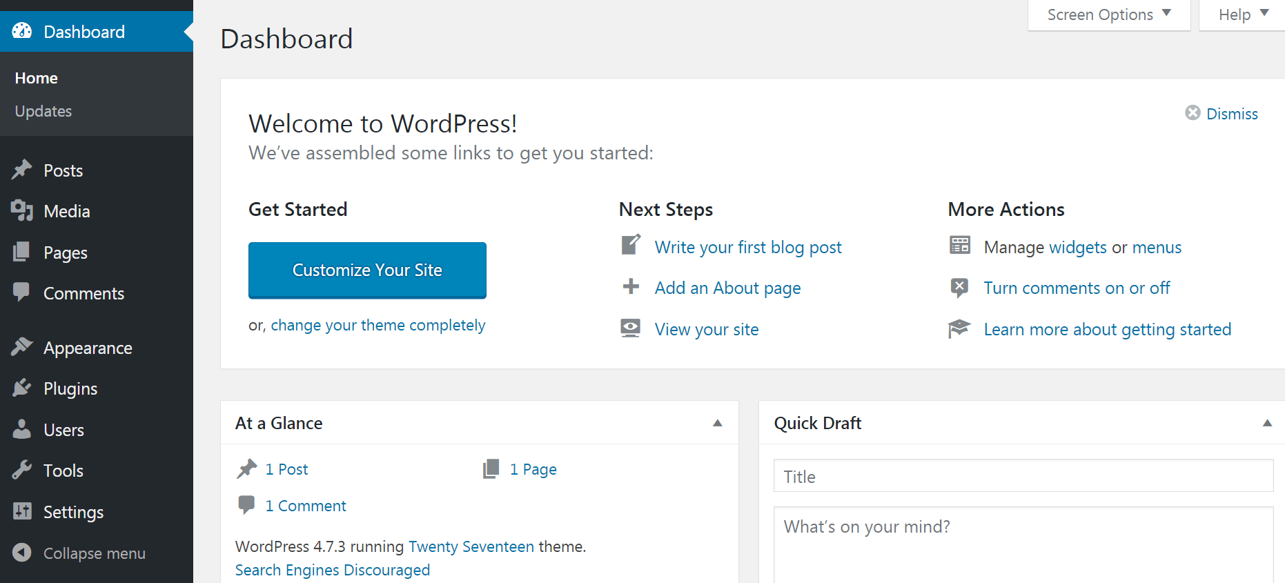 Das WordPress-Dashboard.