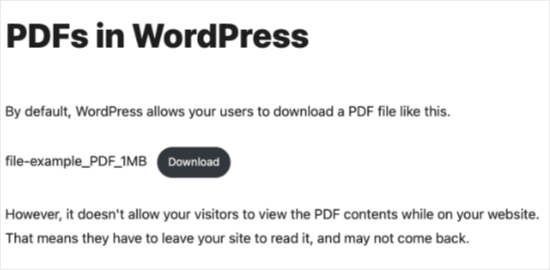 Standardmäßig werden PDFs als Download-Links hinzugefügt