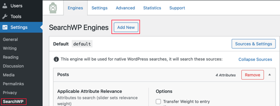 SearchWP Neue Engine hinzufügen
