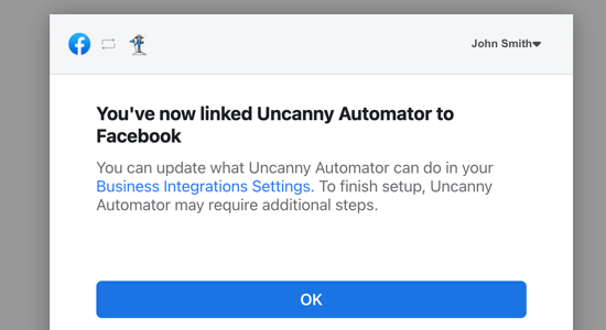 Uncanny Automator ist jetzt mit Facebook verbunden