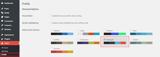 Neues Admin-Farbschema auswählen
