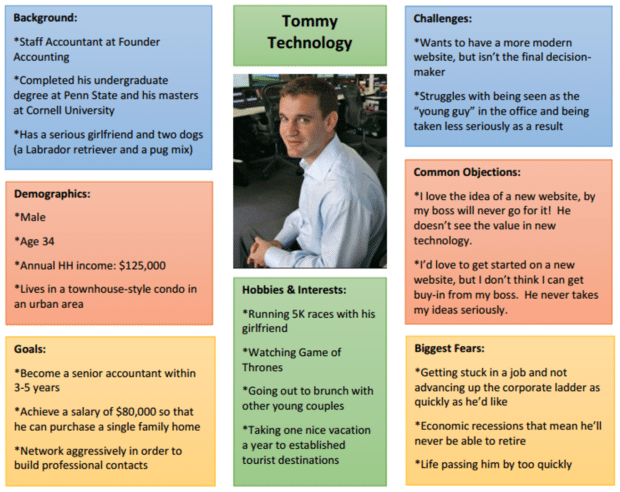 Tommy Technology Buyer Persona, einschließlich Einkommensbeziehungsstatus und zukünftige Berufswünsche