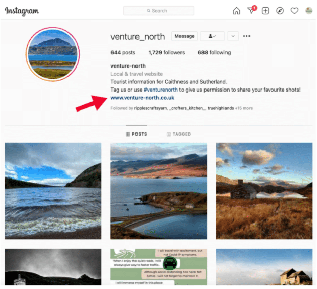 Venture North Link in der Instagram-Bio