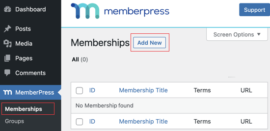 Gehen Sie zur MemberPress-Mitgliedschaftsseite