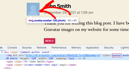 Finden Sie die CSS-Klasse des Gravatar-Images