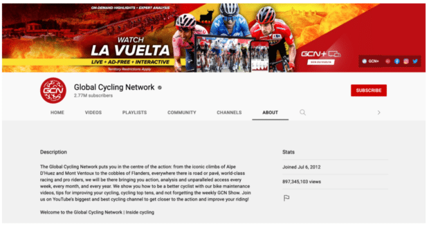 Aufruf zum Handeln mit dem YouTube-Banner des Global Cycling Network