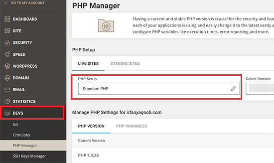 PHP-Manager in SiteGround