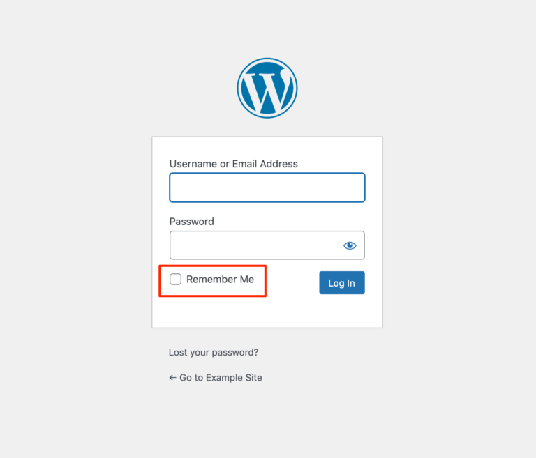 Die Option „Angemeldet bleiben“ auf dem WordPress-Anmeldebildschirm.