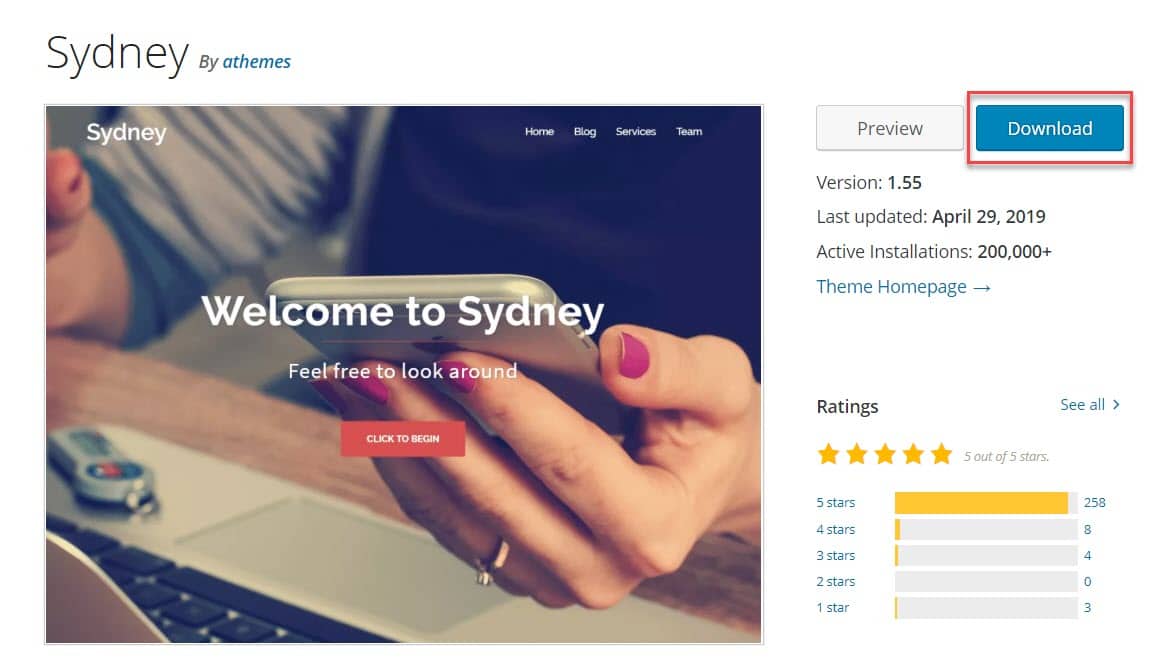 Sydney-Download aus dem WordPress-Repository