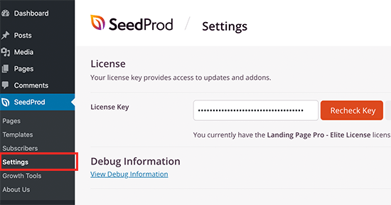 Geben Sie Ihren SeedProd-Lizenzschlüssel ein