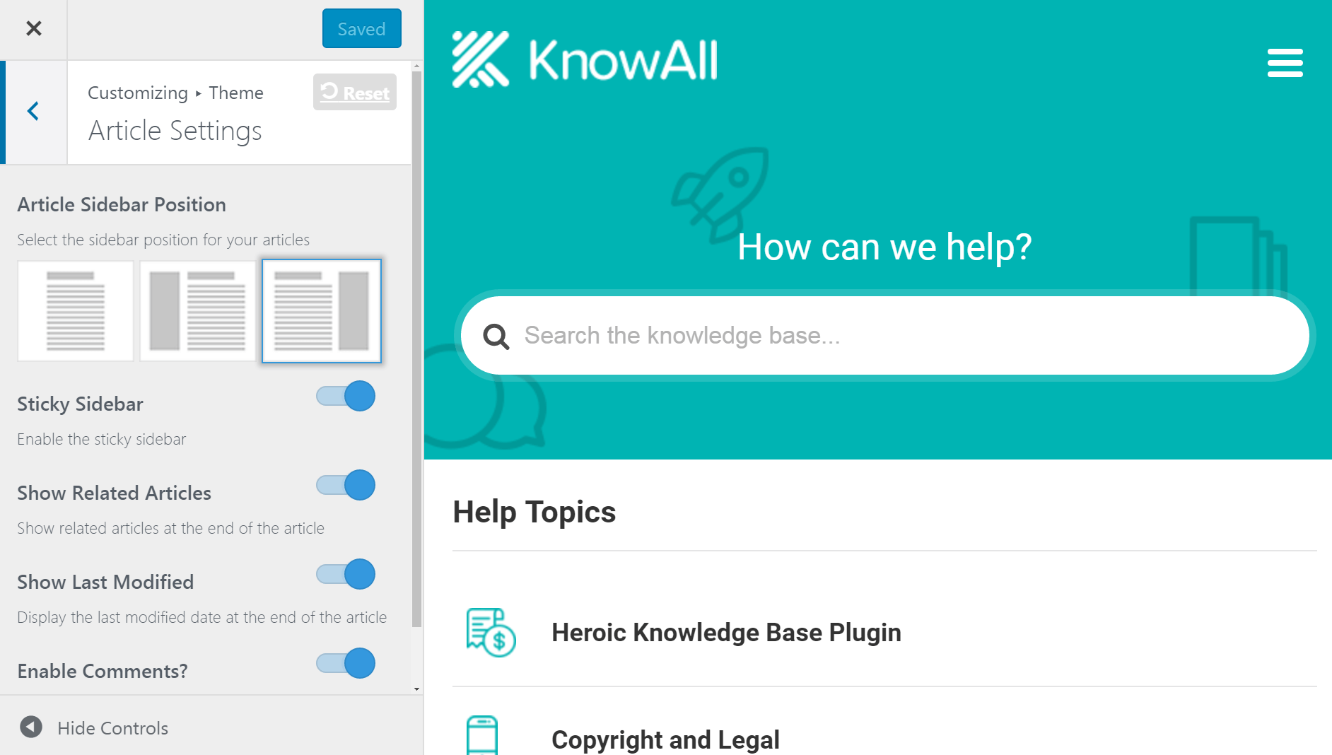 Artikeleinstellungen von KnowAll.