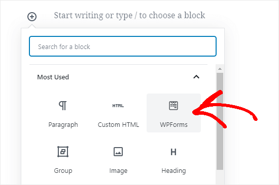 Hinzufügen eines Formulars zu Ihrer Seite mit dem Blockeditor (Gutenberg)