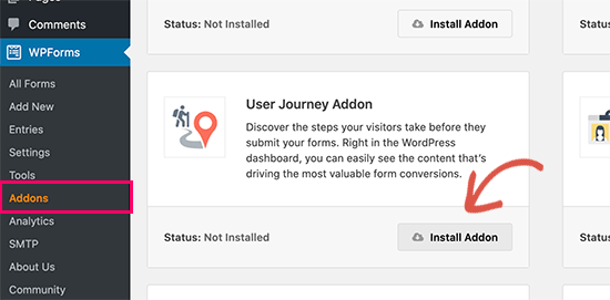 Installieren Sie das User Journey Add-on in WordPress