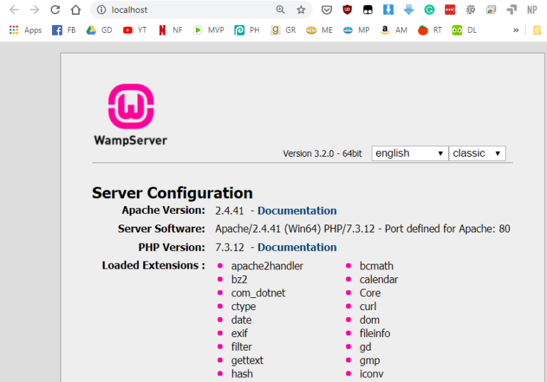 Die Konfiguration eines lokalen WAMP-Servers.