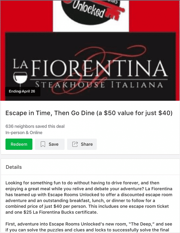 Lokale Angebotsanzeige vom Restaurant La Fiorentina