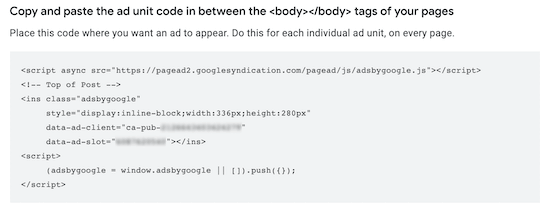 Beispiel für AdSense-Code