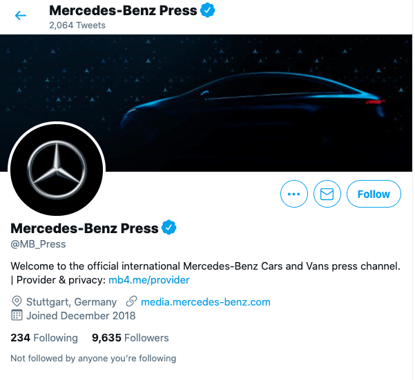 Twitter-Handle ändern: Mercedes Benz Presse Twitter-Profil