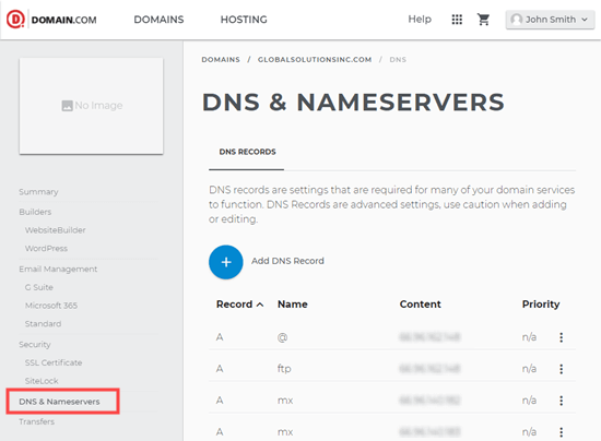 Bearbeiten von DNS-Nameservern auf Domain.com