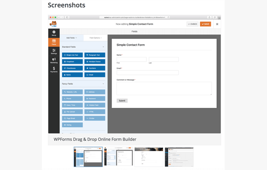 Screenshots des WordPress-Plugins - WPForms