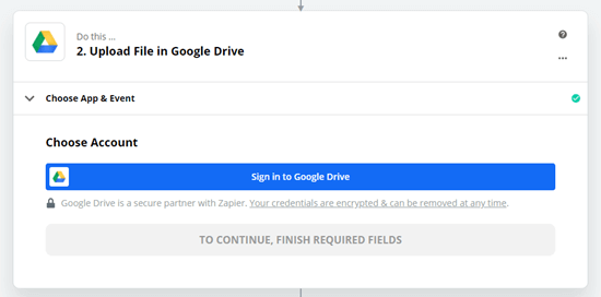 Anmelden bei Google Drive, wenn Sie von Zapier dazu aufgefordert werden