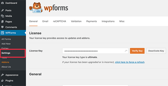 WPForms-Lizenzschlüssel