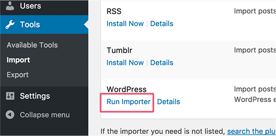 Führen Sie den WordPress-Importer aus