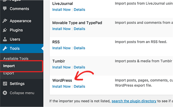 WordPress-Importer installieren