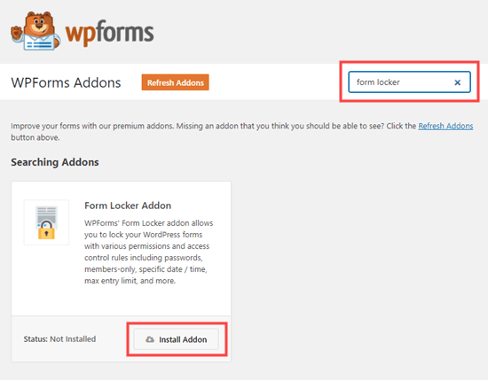 Installieren des Form Locker-Addons für WPForms
