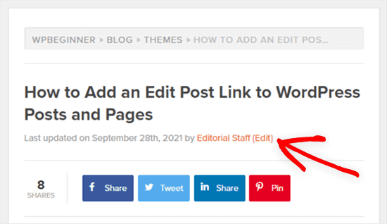 Beispiel: Post-Link am Front-End eines WordPress-Blog-Posts bearbeiten