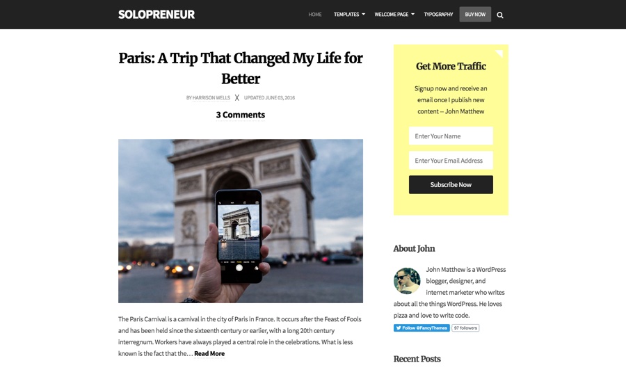 Solopreneur Responsive Blogging WordPress Theme