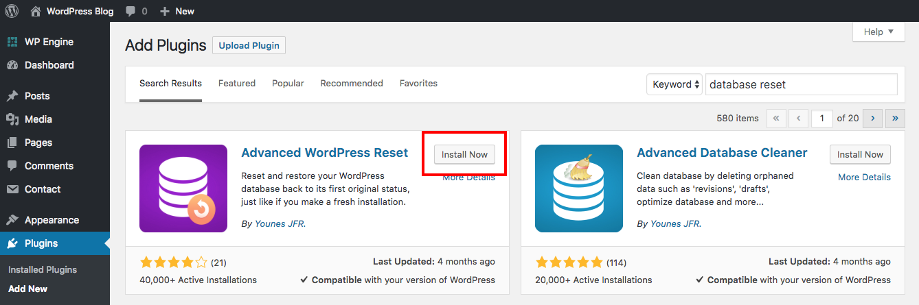 Installieren Sie das erweiterte WordPress-Reset-Plugin