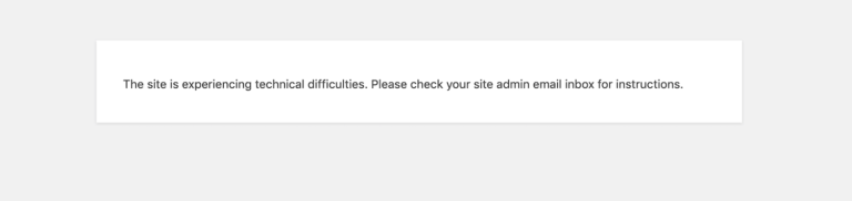 Die Fehlermeldung "Diese Website hat technische Schwierigkeiten" in WordPress.