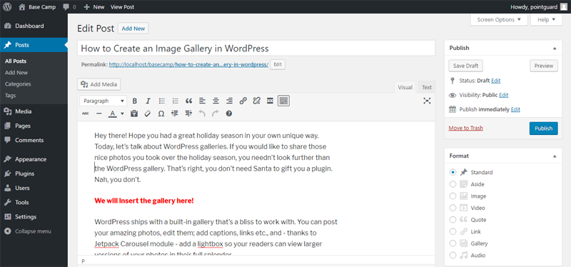 WordPress-Galerien, die einen neuen Beitrag hinzufügen