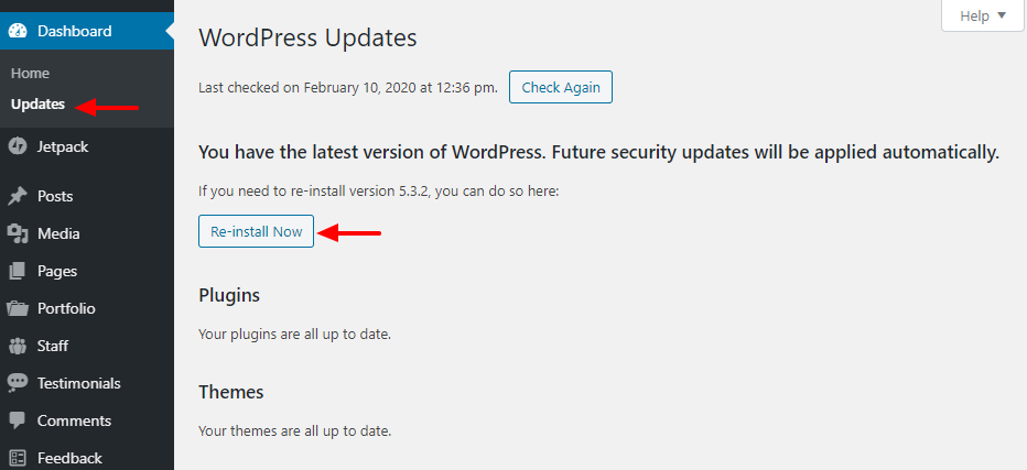 Wie installiere ich WordPress vom Admin-Dashboard neu?