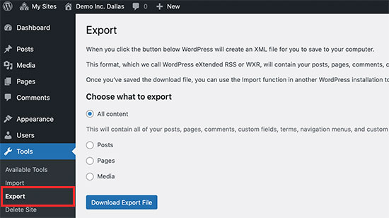 Exportieren einer einzelnen Site aus einem WordPress-Multisite-Netzwerk