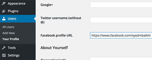 Geben Sie Ihre Facebook-Profil-URL ein