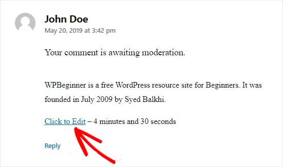 WordPress-Kommentar Option zum Bearbeiten klicken