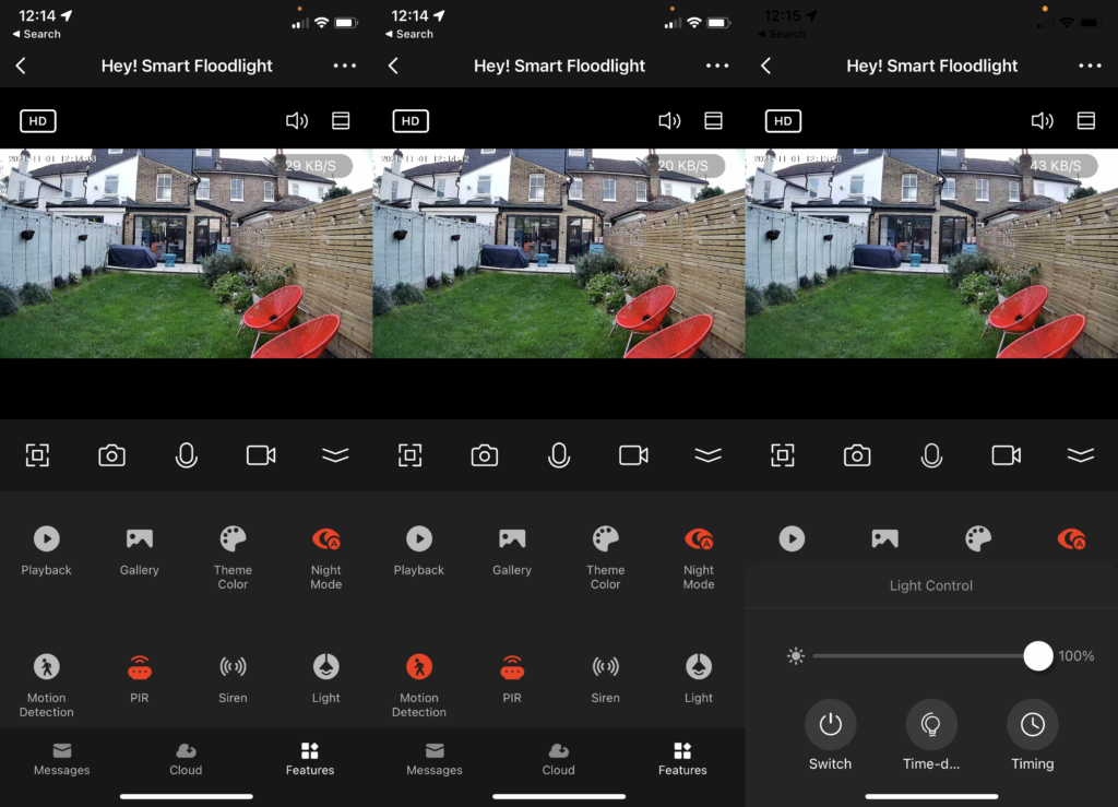 Hey!  Steuerung der Smart Floodlight Camera App