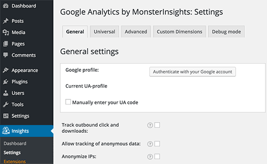 Authentifizieren Sie Ihr Google-Konto, um Ihr Analytics-Profil auszuwählen