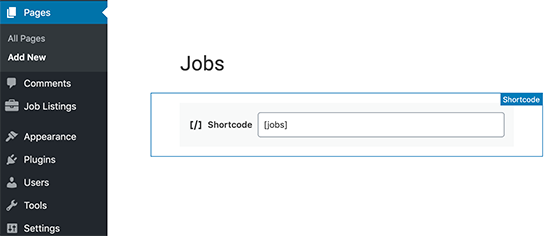 Hinzufügen eines Job-Shortcodes
