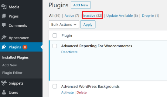 Inaktive Plugins in WordPress