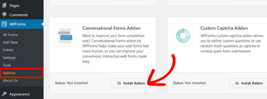 Installieren Sie das Conversational Forms-Add-On von WPForms