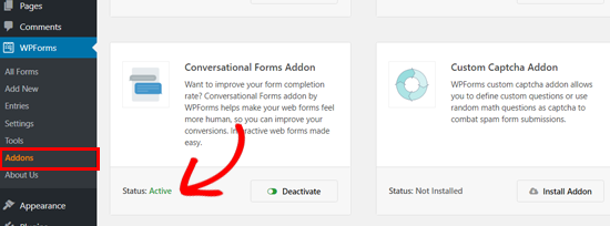 WPForms Conversational Forms-Addon aktiv