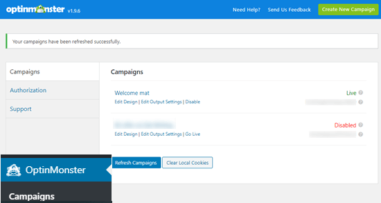 Anzeigen Ihrer OptinMonster-Kampagnen in Ihrem WordPress-Dashboard