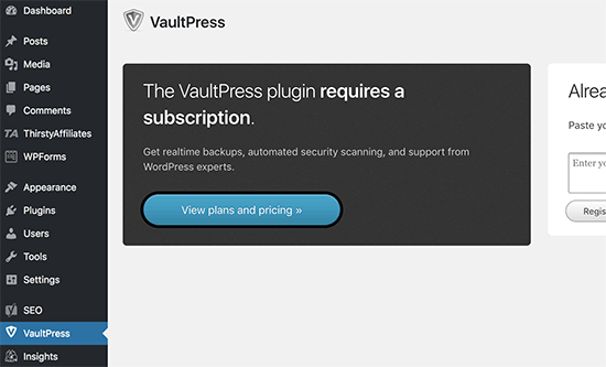 VaultPress-Pläne und -Preise anzeigen
